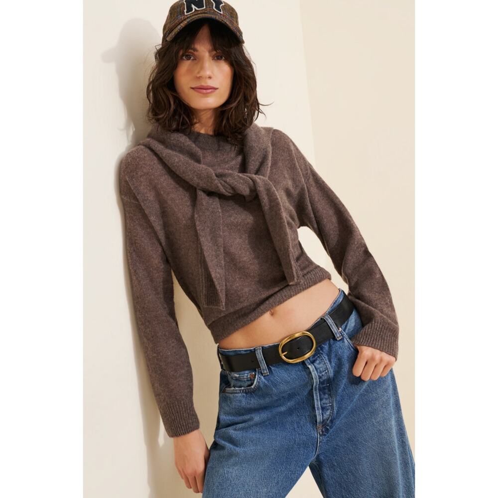 Naadam Cloud Cashmere Layered Crewneck Sweater Brown M Spring Preppy Chic Soft